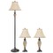 Beige Table and Floor Lamp Set 3-Piece with Linen Fabric Shades
